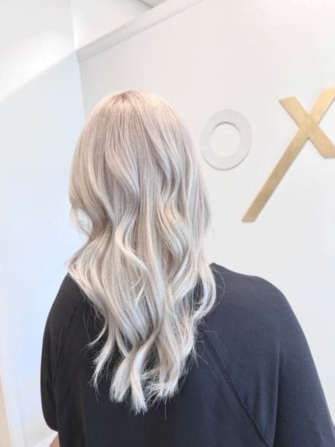 Icy platinum blonde back view